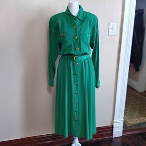 90s Green Button Up Maxi Dress Liz Claiborne Size 10, Fairycore Cottage Festival